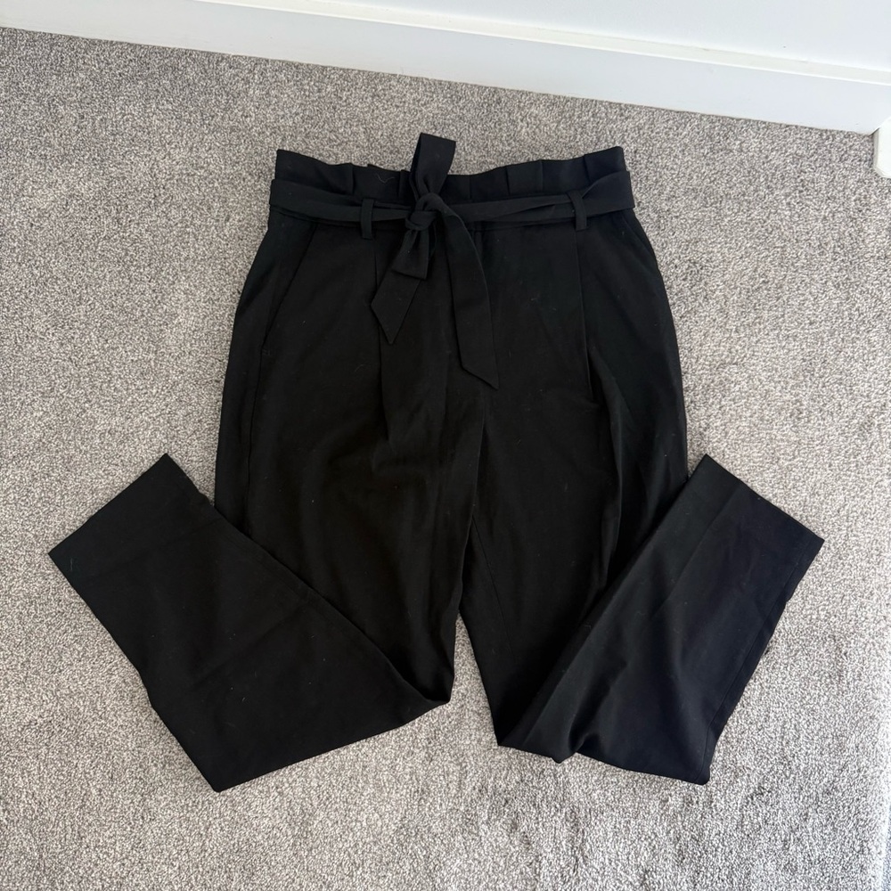 RW&CO. Black High-Waist Paperbag Trousers with Tie Belt